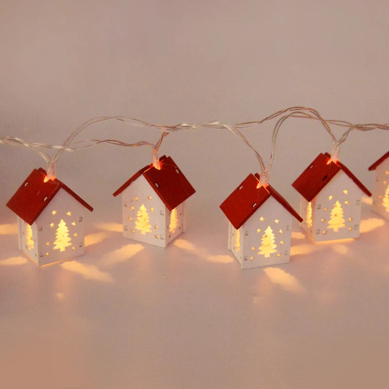 Christmas Wooden House LED String Lights