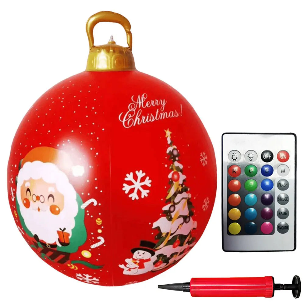 24-Inch Light Up PVC Inflatable Christmas Ball – Giant Outdoor Holiday Decoration