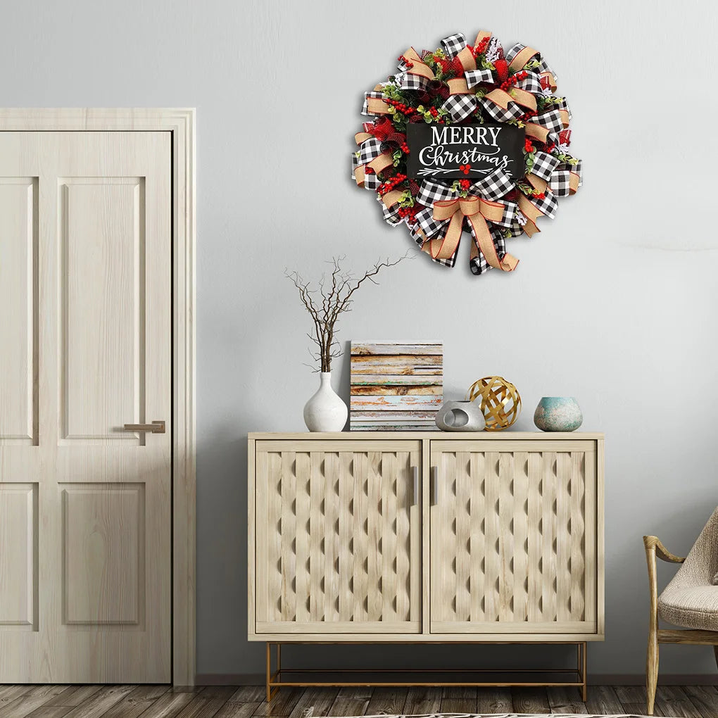 25cm Christmas Wreath with Red Berries & Bow