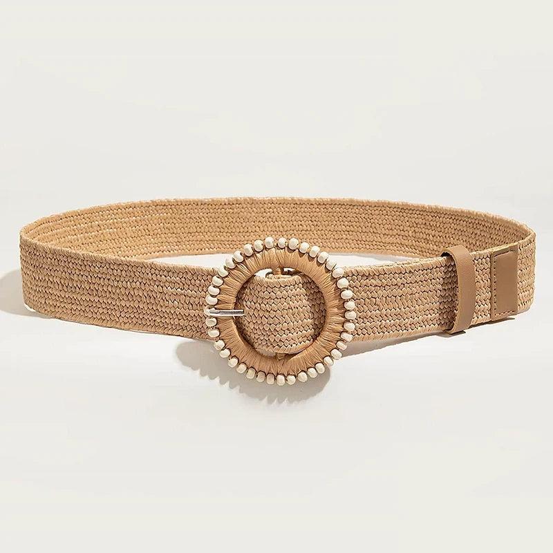 featuring an elegant round ellipse buckle and subtle beaded details. Lightweight, breathable, and beach-ready 