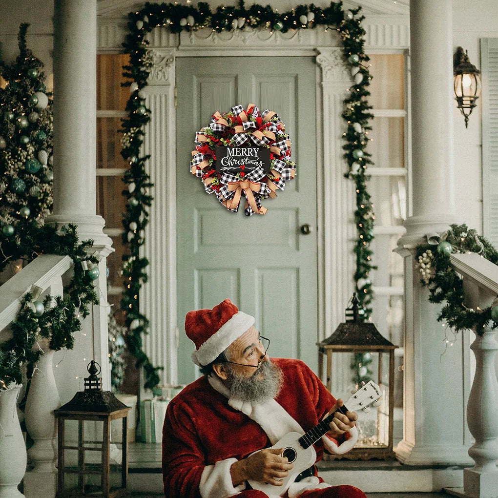 25cm Christmas Wreath with Red Berries & Bow