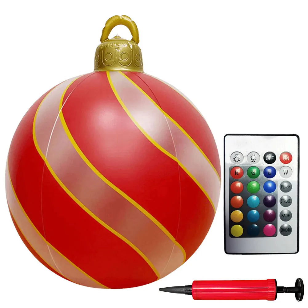 24-Inch Light Up PVC Inflatable Christmas Ball – Giant Outdoor Holiday Decoration