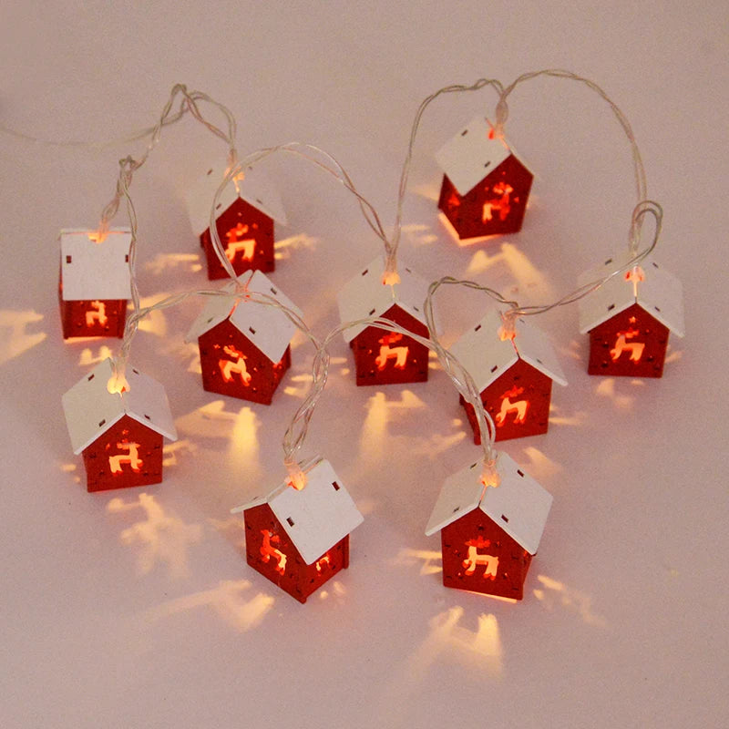 Christmas Wooden House LED String Lights