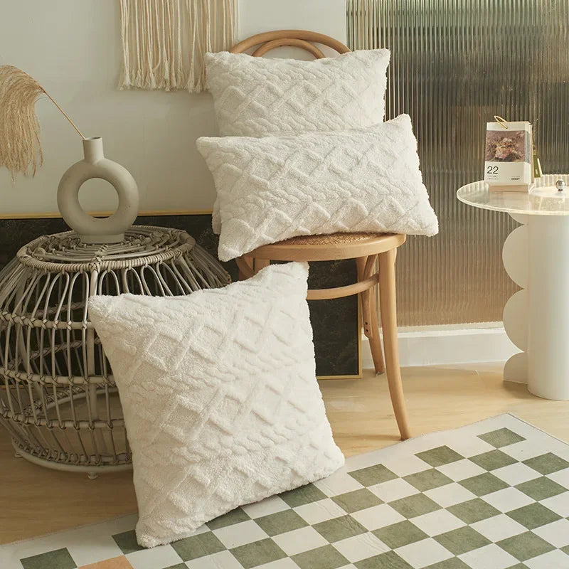 Geometric Jacquard Plush Cushion Covers