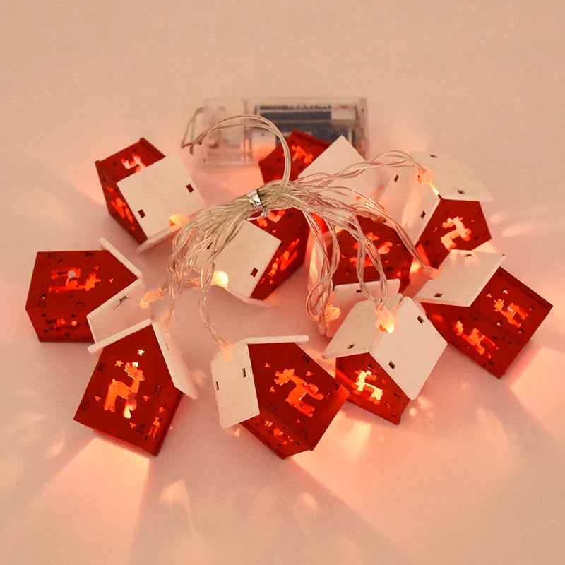 Christmas Wooden House LED String Lights