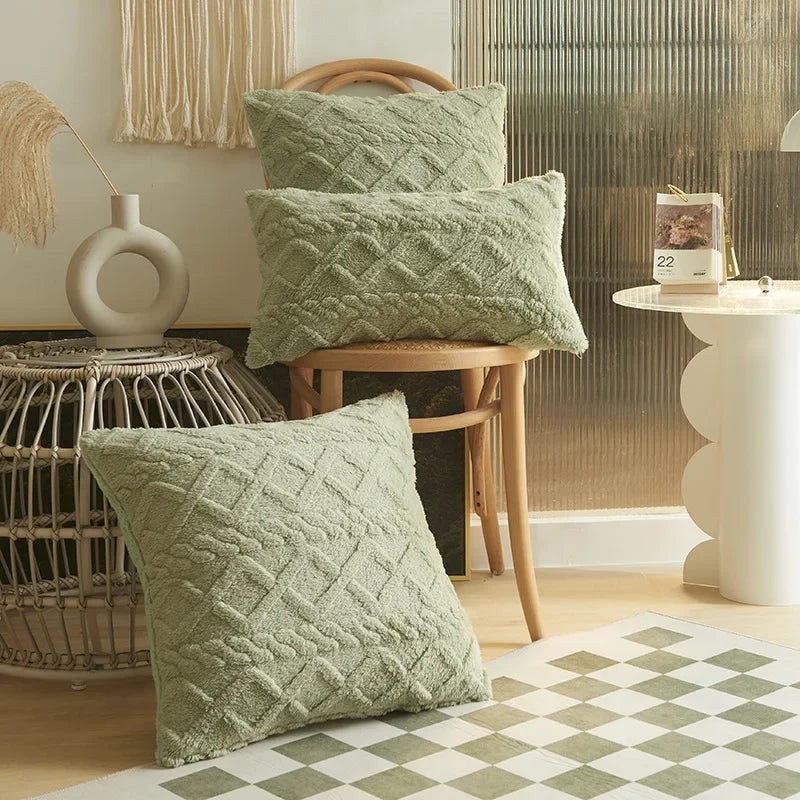 Geometric Jacquard Plush Cushion Covers