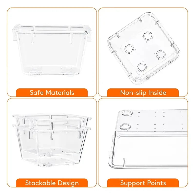 Clear plastic container with features highlighted on a white background