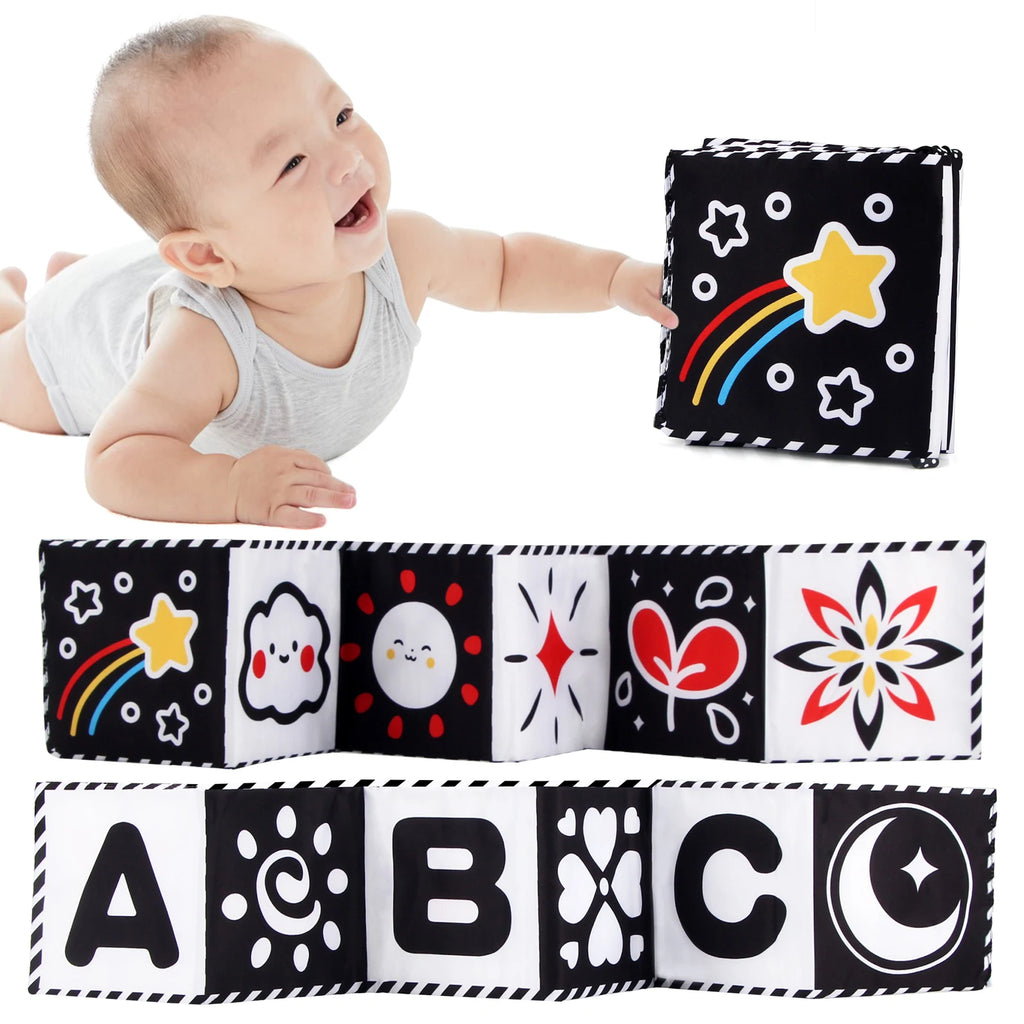 High Contrast Baby Cloth Book – Soft Sensory Crib Toy for Newborns (0–36 Months)