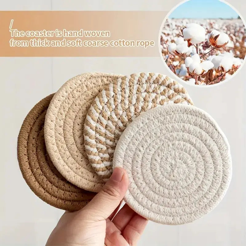 8-Piece Cotton Woven Drink Coasters – Minimalist Boho Coffee Table Decor Set