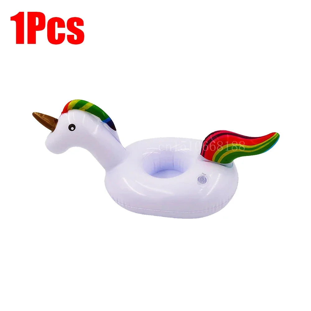 Bring tropical vibes to your next beach day or pool party with this Mini Coconut Tree & Flamingo Inflatable Drink Holder ! Made from durable PVC, it's lightweight, easy to inflate, and keeps your beverage floating right beside you.