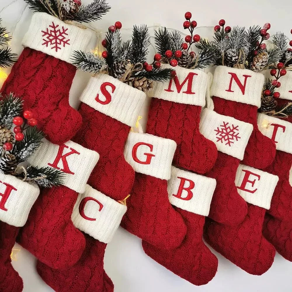 Knitted Christmas Socks – Snowflake & Letter Design