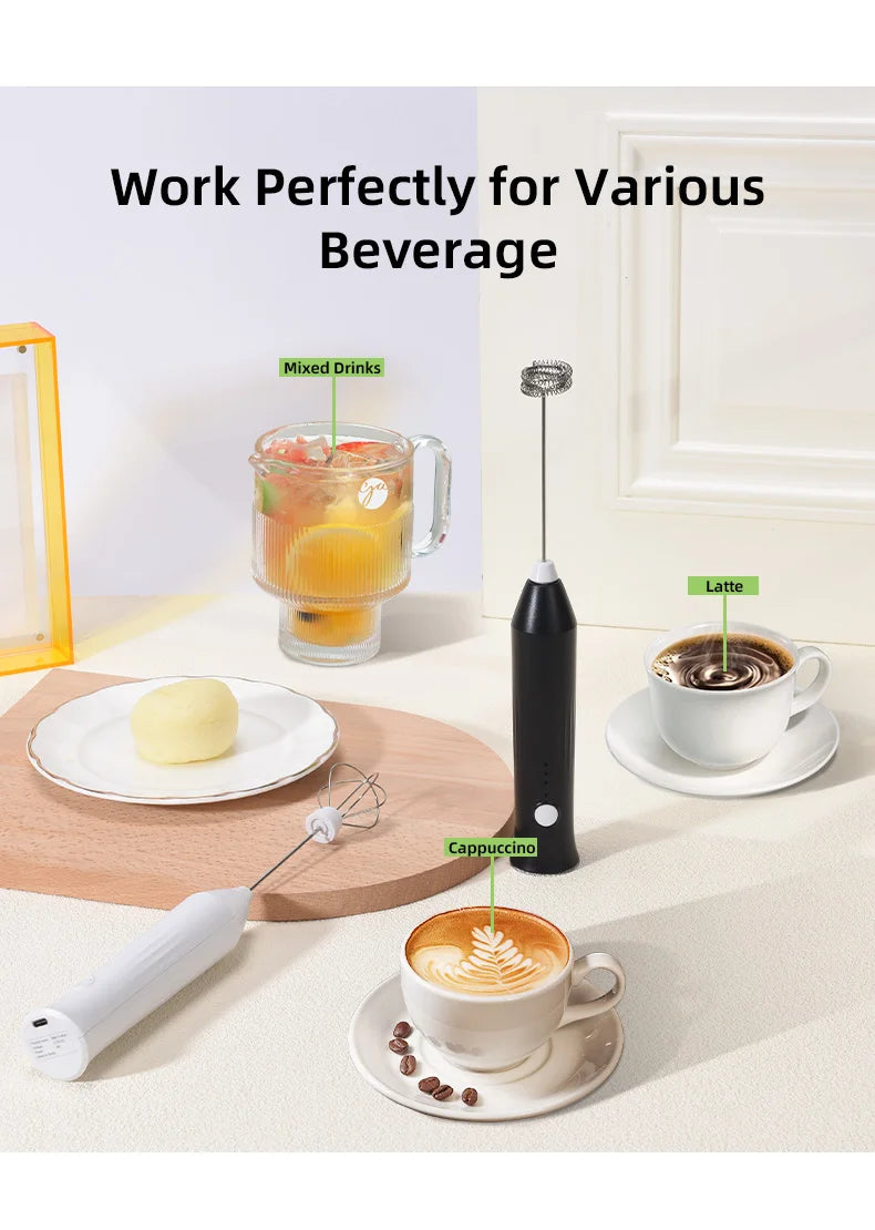 Upgraded USB Rechargeable Handheld Frother – 3-Speed Milk Whisk, Egg Beater & Mini Blender