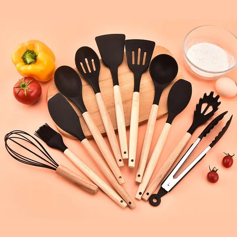 Food Grade Silicone Kitchen Cookware Utensils Set of 12