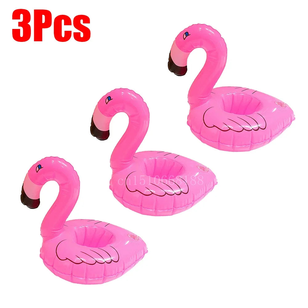 Bring tropical vibes to your next beach day or pool party with this Mini Coconut Tree & Flamingo Inflatable Drink Holder ! Made from durable PVC, it's lightweight, easy to inflate, and keeps your beverage floating right beside you.