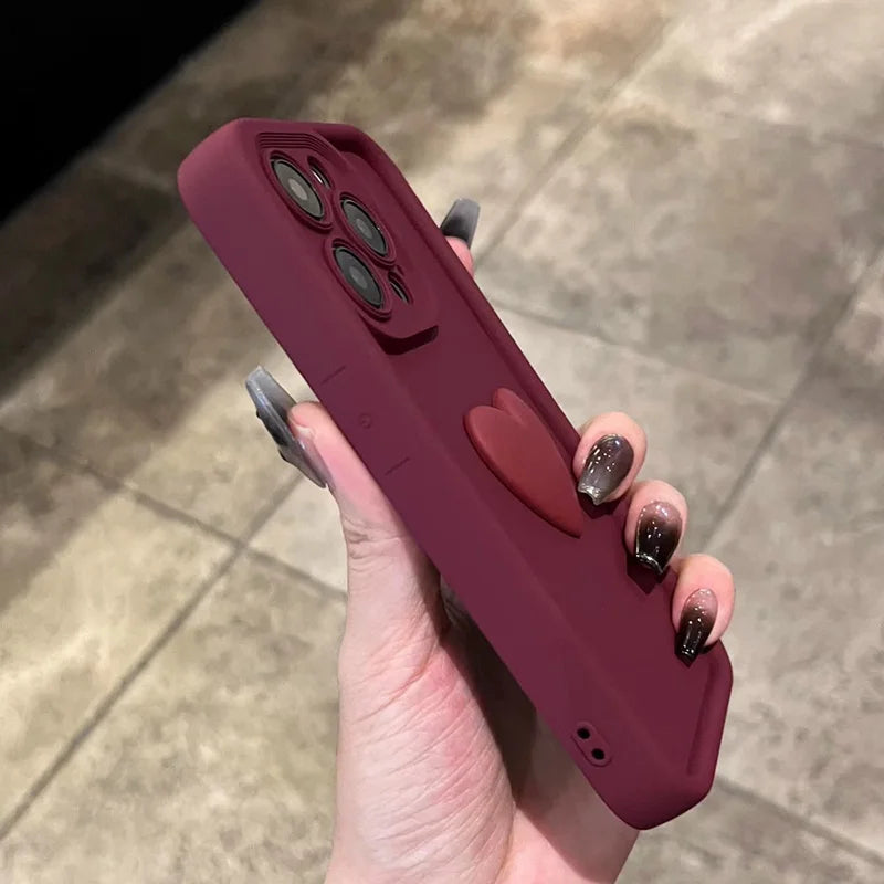 New Wine Red Heart Liquid Silicon Phone case