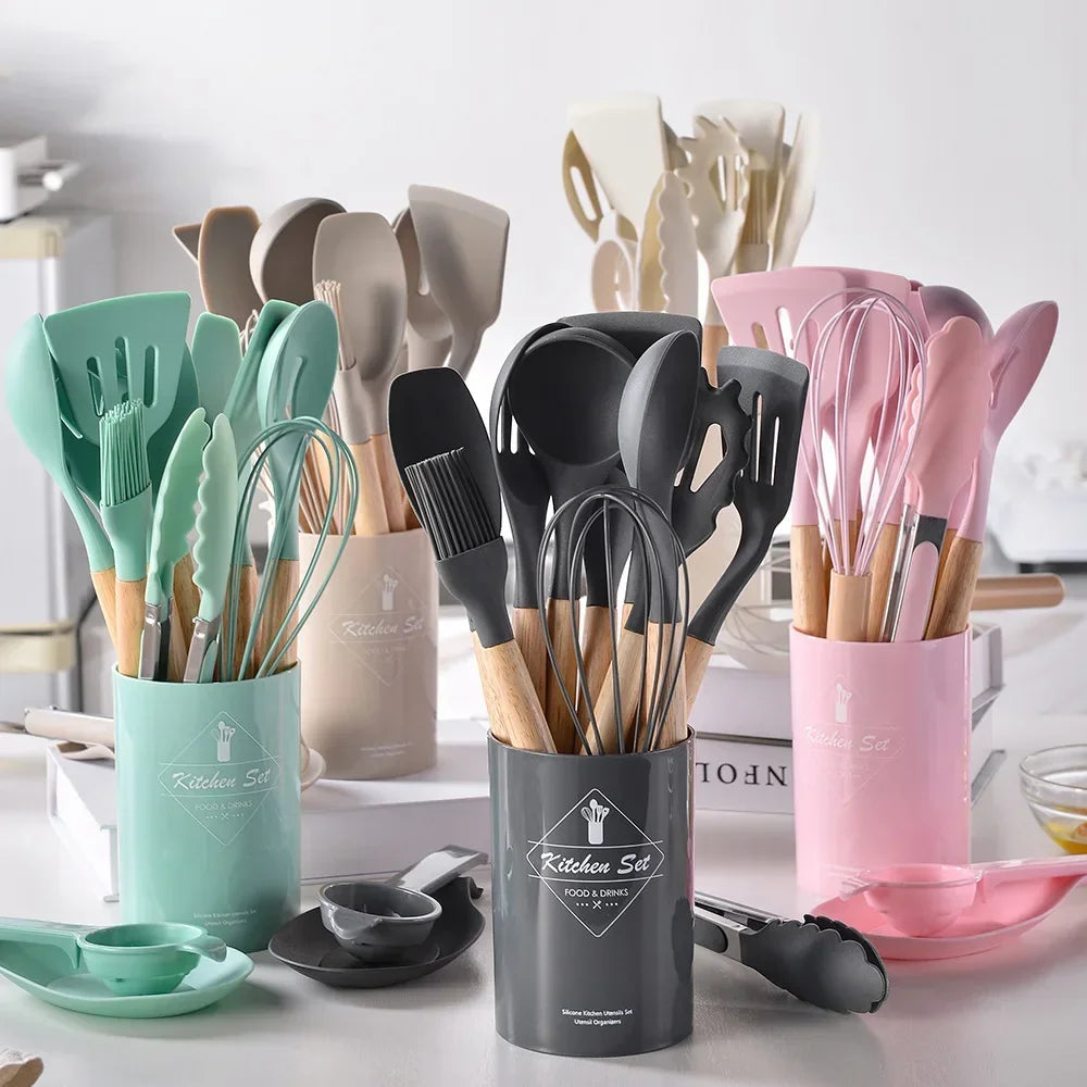 Food Grade Silicone Kitchen Cookware Utensils Set of 12