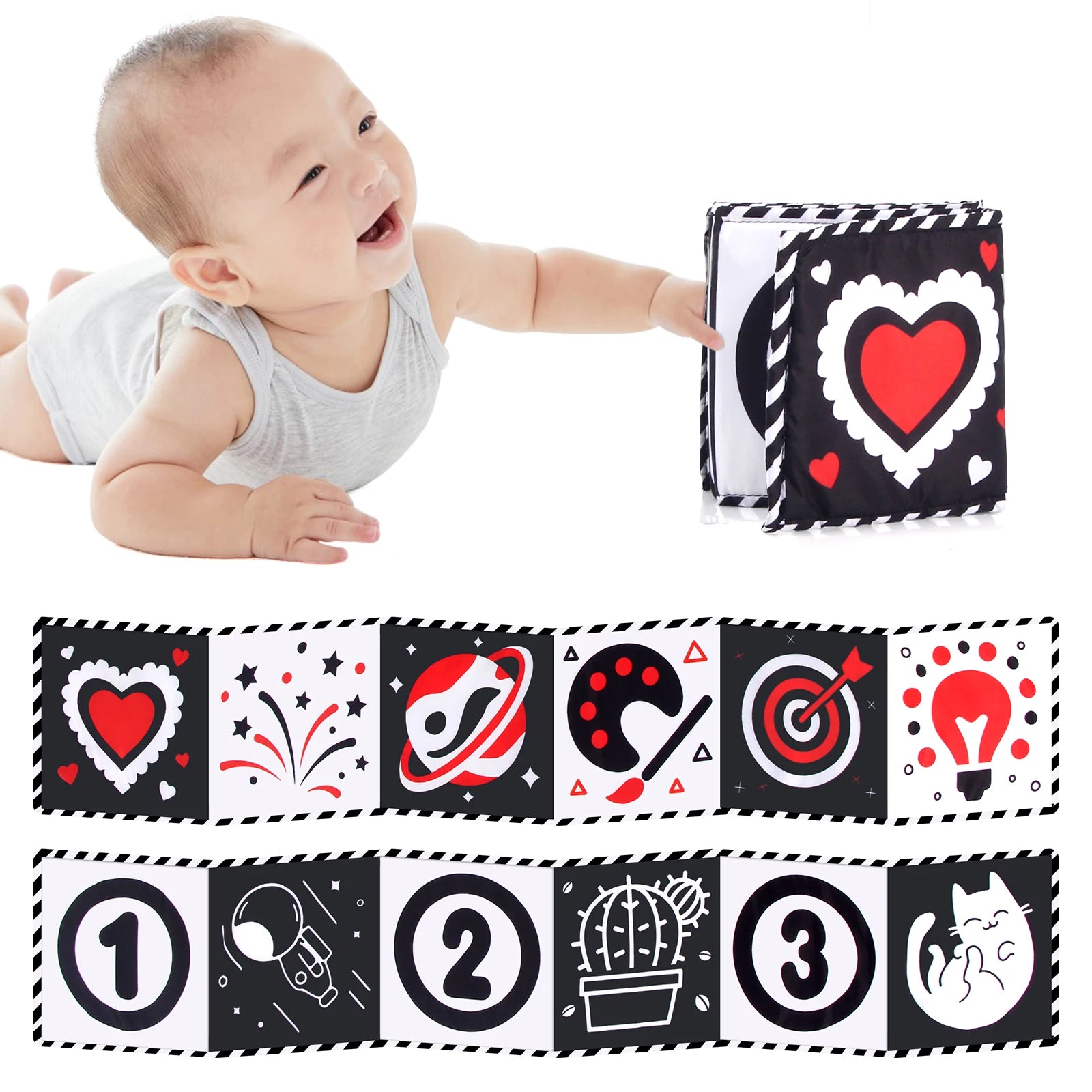 High Contrast Baby Cloth Book – Soft Sensory Crib Toy for Newborns (0–36 Months)