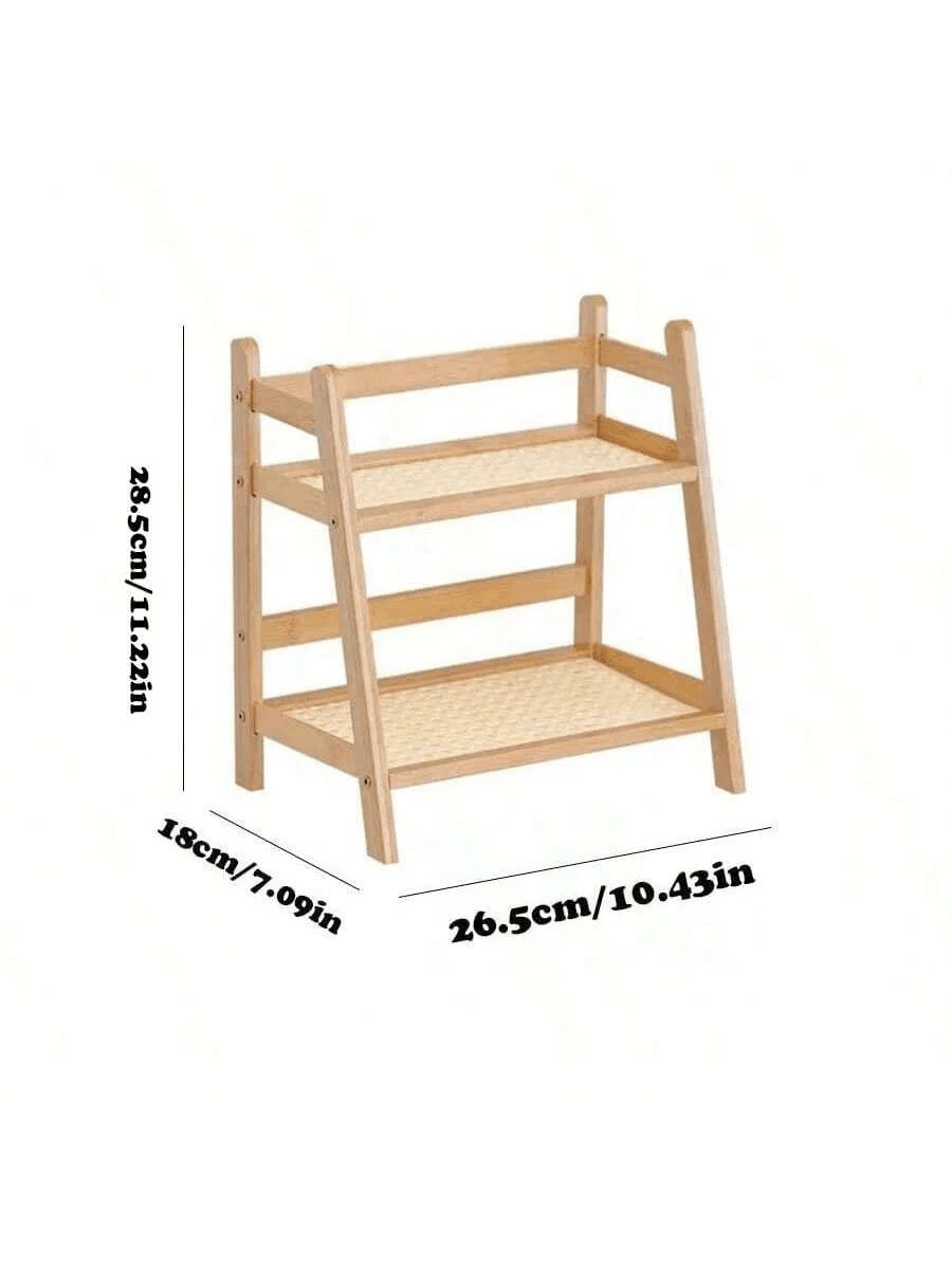 Wooden shelf with dimensions indicated on a white background