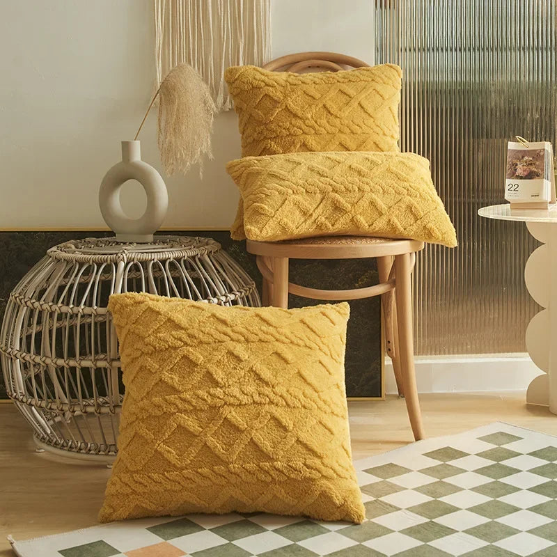 Geometric Jacquard Plush Cushion Covers
