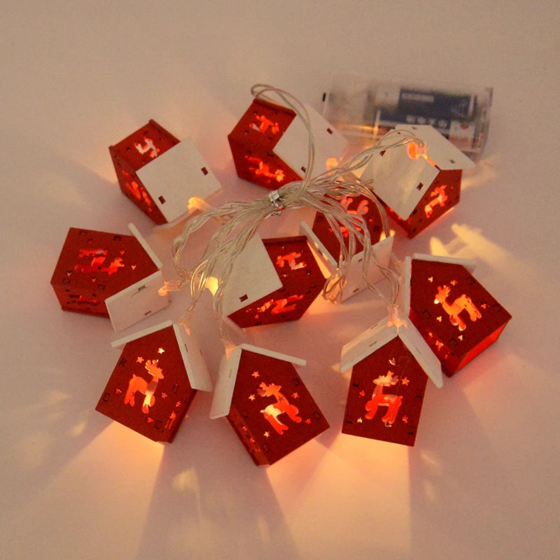 Christmas Wooden House LED String Lights