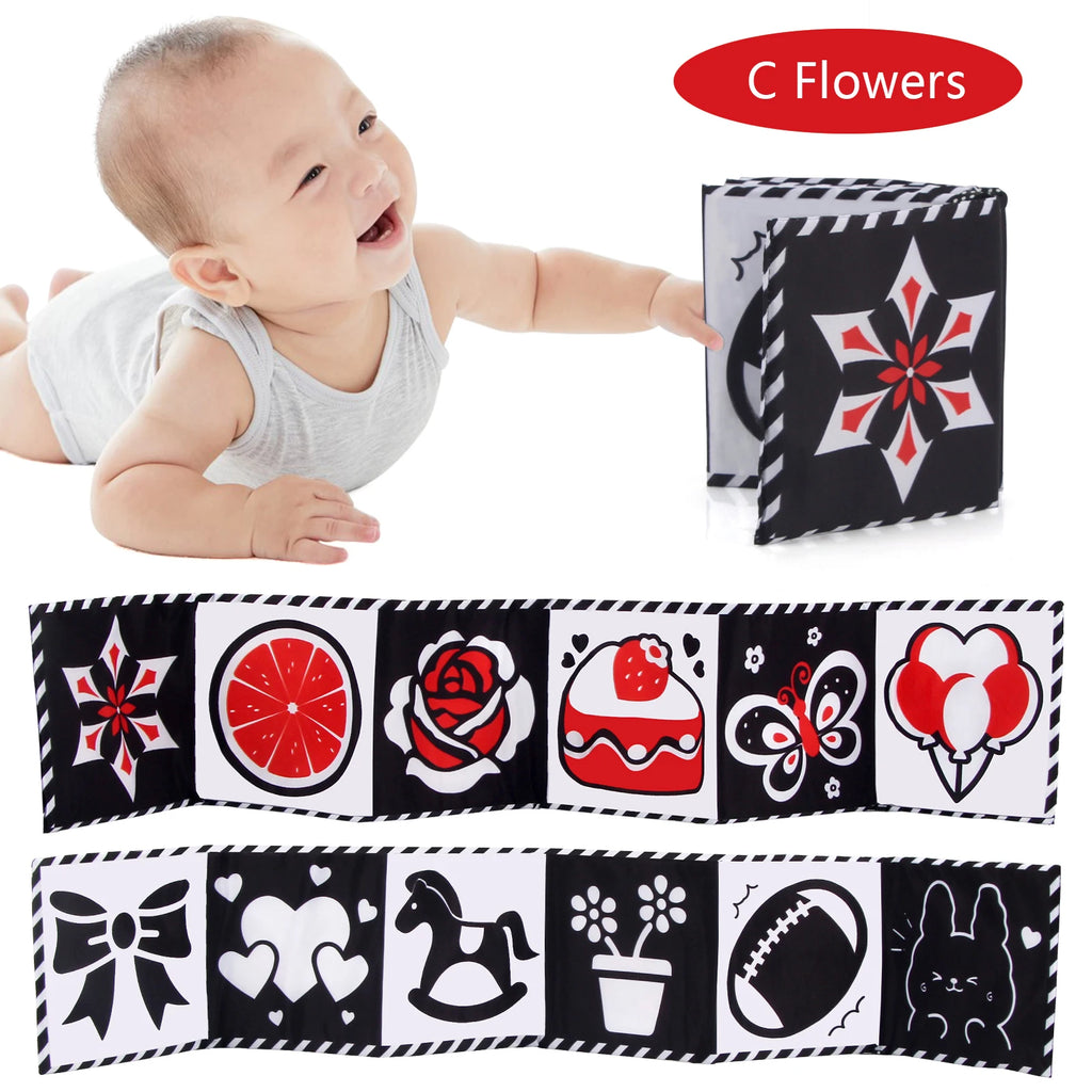 High Contrast Baby Cloth Book – Soft Sensory Crib Toy for Newborns (0–36 Months)