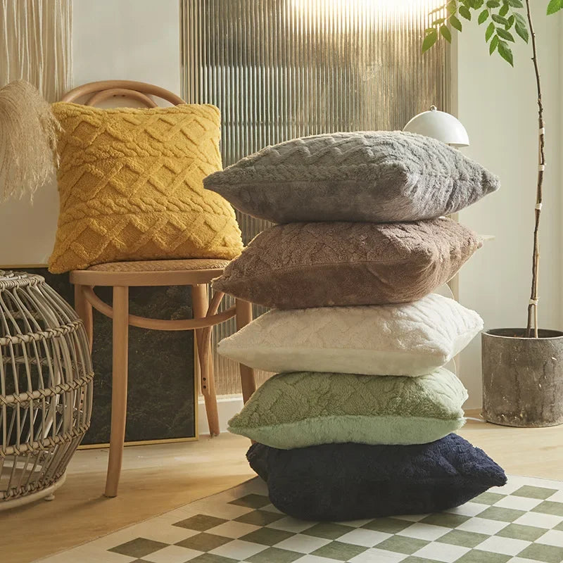 Geometric Jacquard Plush Cushion Covers
