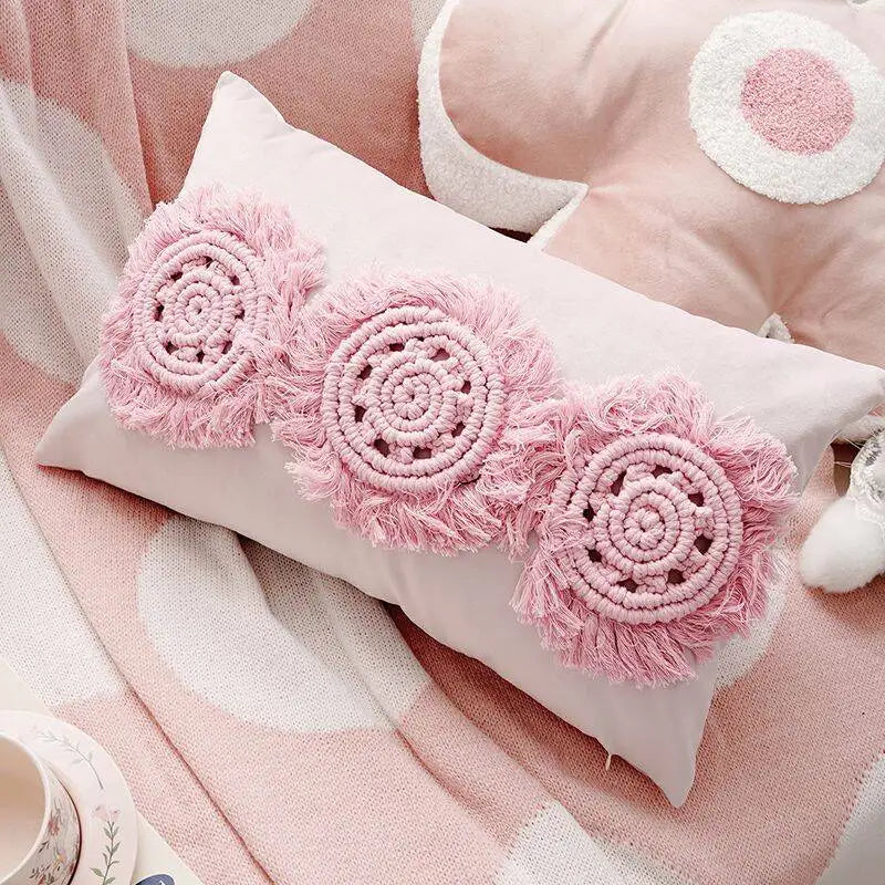 Pink Embroidered Decorative Cushion Cover – Floral Design