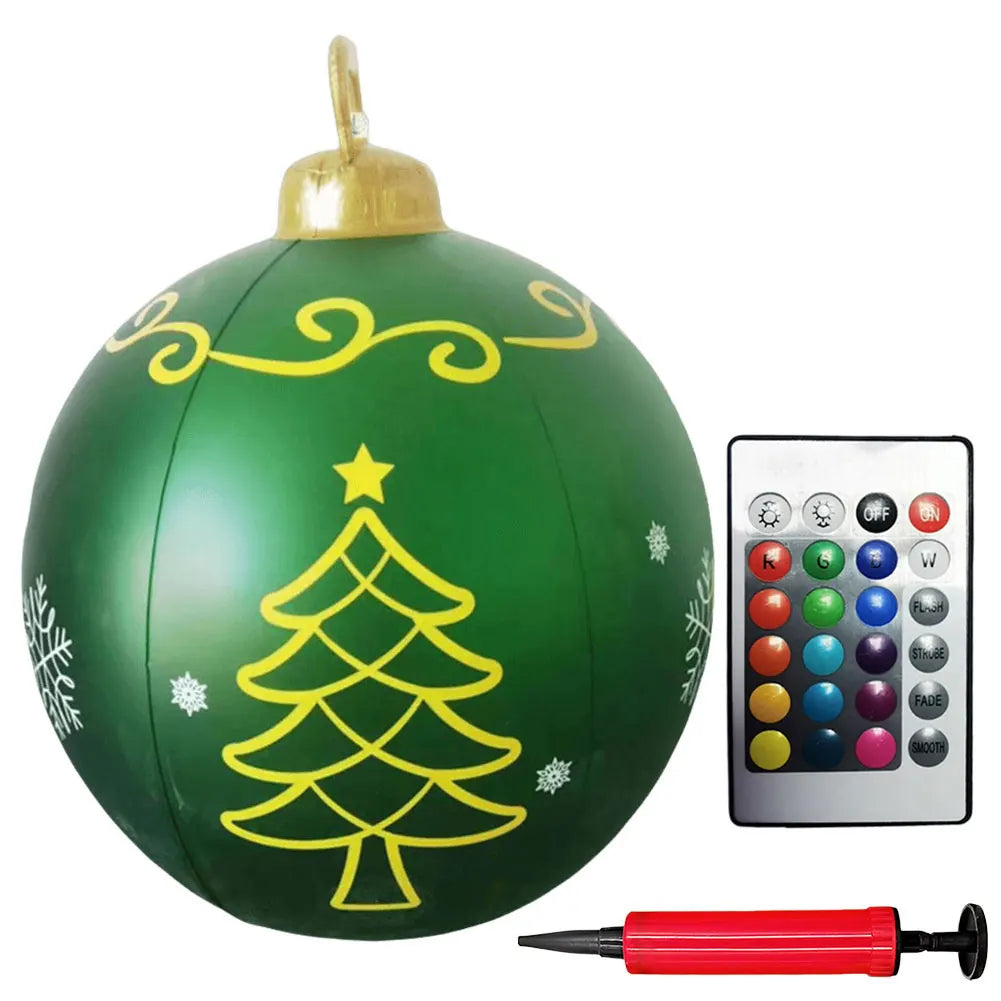 24-Inch Light Up PVC Inflatable Christmas Ball – Giant Outdoor Holiday Decoration
