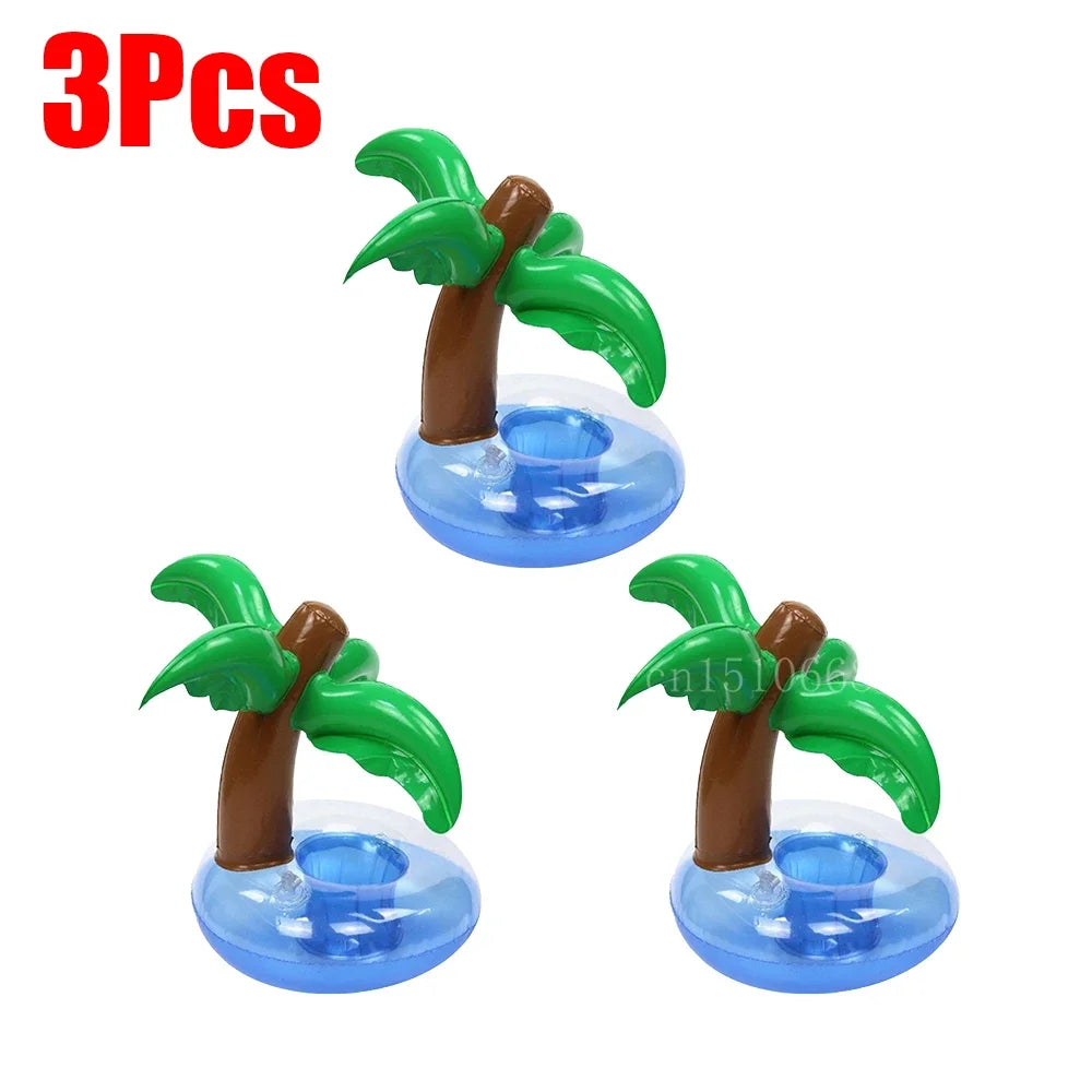 Bring tropical vibes to your next beach day or pool party with this Mini Coconut Tree & Flamingo Inflatable Drink Holder ! Made from durable PVC, it's lightweight, easy to inflate, and keeps your beverage floating right beside you.