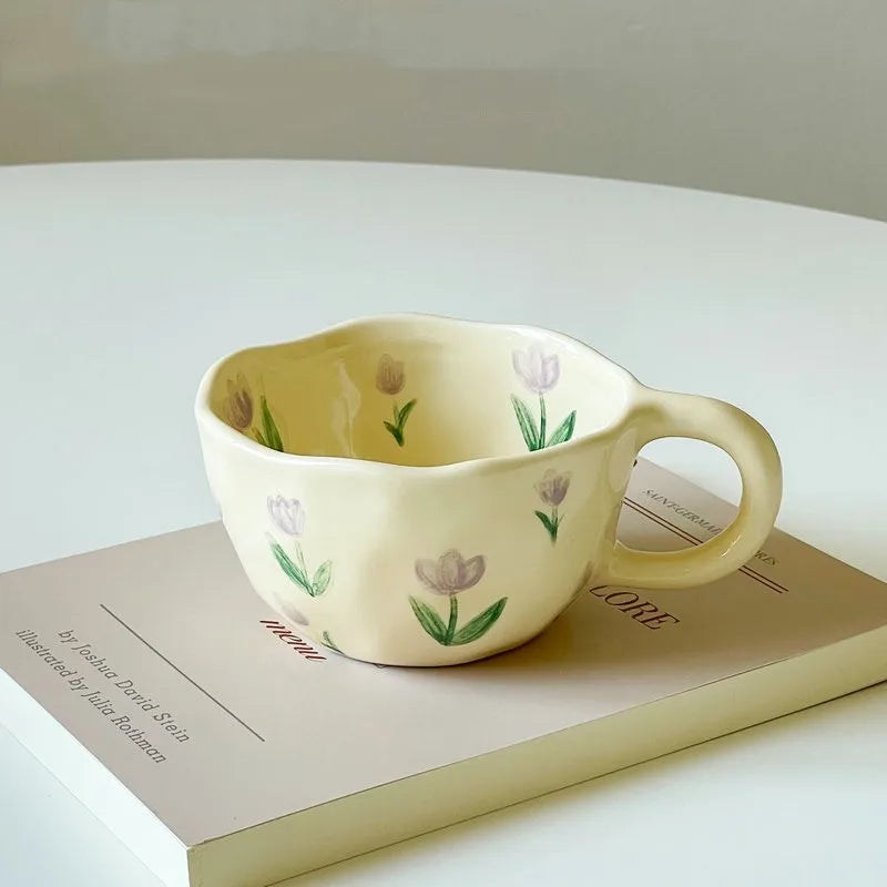 Irregular Flower Ceramic Korean Style Mugs