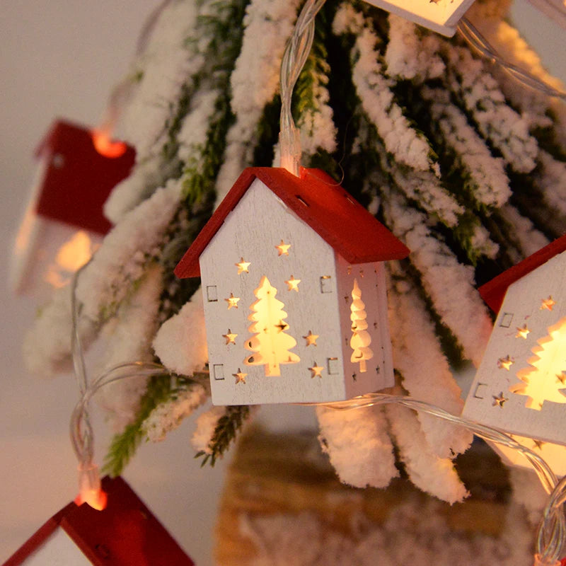 Christmas Wooden House LED String Lights