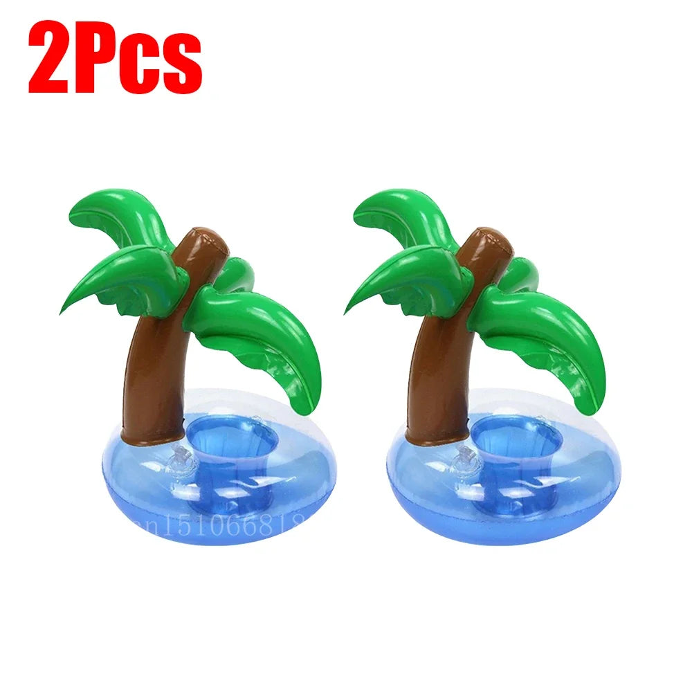 Bring tropical vibes to your next beach day or pool party with this Mini Coconut Tree & Flamingo Inflatable Drink Holder ! Made from durable PVC, it's lightweight, easy to inflate, and keeps your beverage floating right beside you.