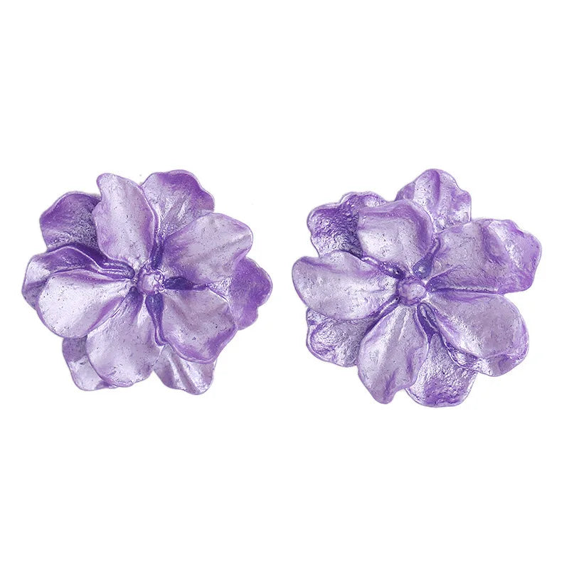 Big White Camellia Flower Stud Earrings – Resin Statement Jewelry