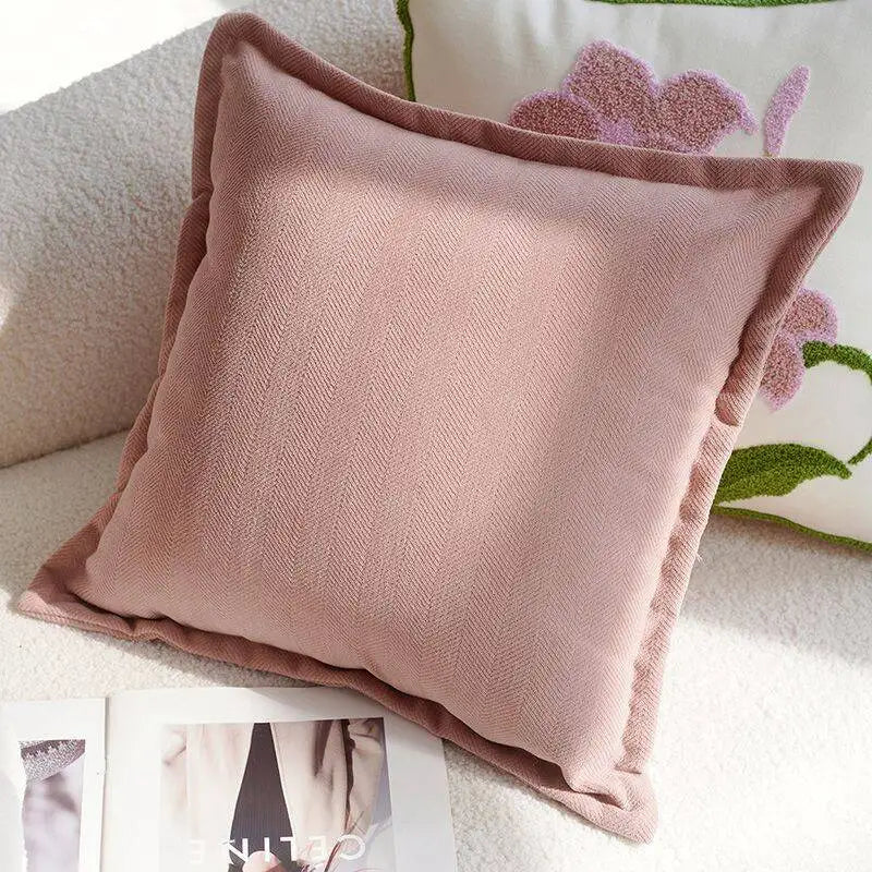 Pink Embroidered Decorative Cushion Cover – Floral Design