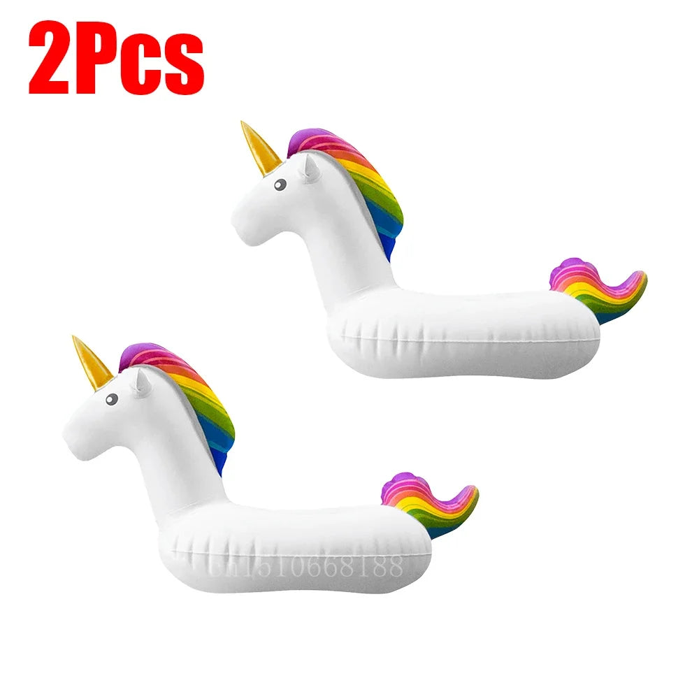 Bring tropical vibes to your next beach day or pool party with this Mini Coconut Tree & Flamingo Inflatable Drink Holder ! Made from durable PVC, it's lightweight, easy to inflate, and keeps your beverage floating right beside you.