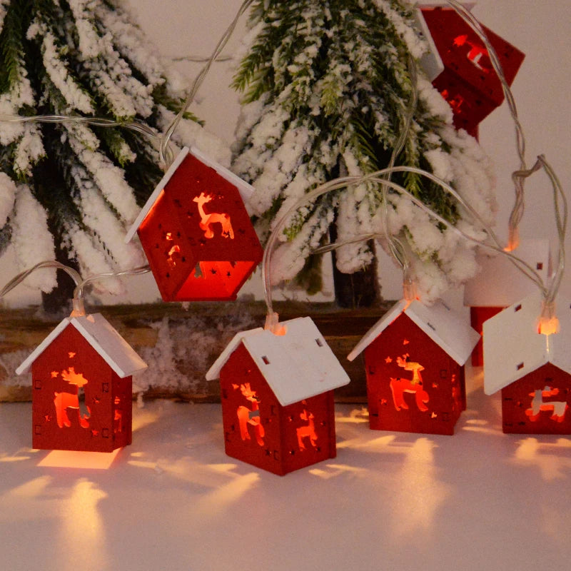 Christmas Wooden House LED String Lights