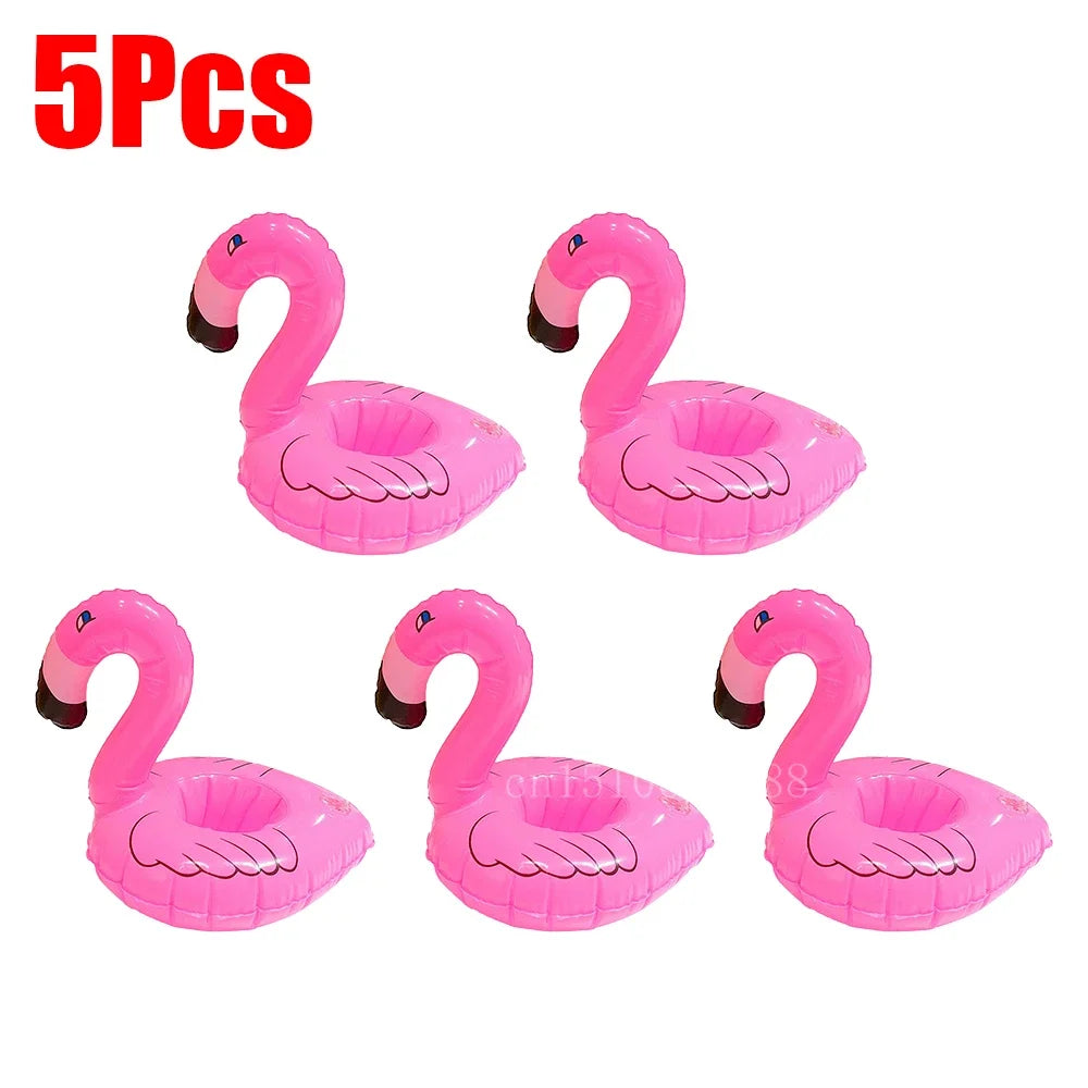 Bring tropical vibes to your next beach day or pool party with this Mini Coconut Tree & Flamingo Inflatable Drink Holder ! Made from durable PVC, it's lightweight, easy to inflate, and keeps your beverage floating right beside you.