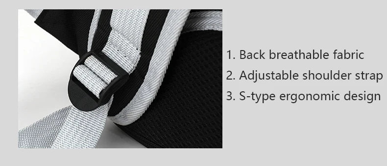 Backpack with breathable fabric, adjustable shoulder strap, and ergonomic design features.