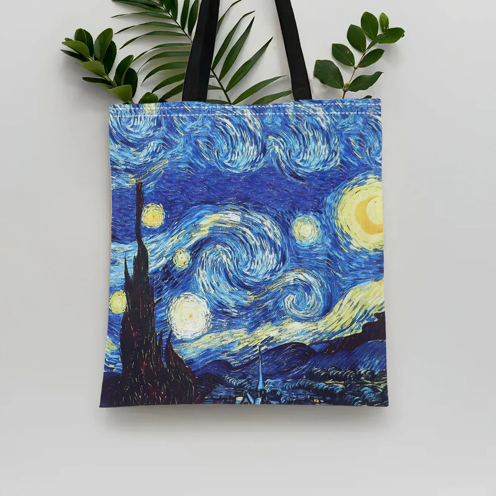 Tote bag with 'Starry Night' design on a white background