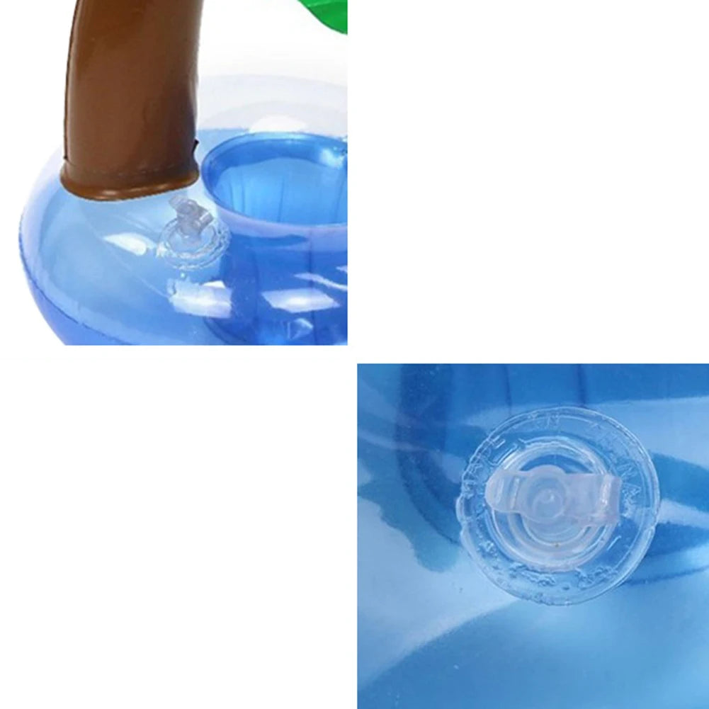 Bring tropical vibes to your next beach day or pool party with this Mini Coconut Tree & Flamingo Inflatable Drink Holder ! Made from durable PVC, it's lightweight, easy to inflate, and keeps your beverage floating right beside you.