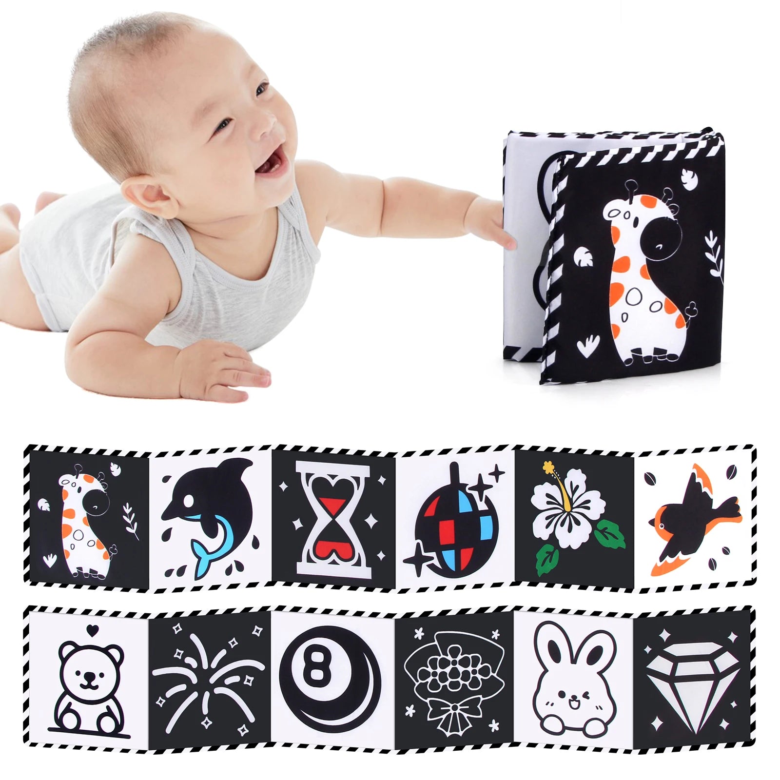 High Contrast Baby Cloth Book – Soft Sensory Crib Toy for Newborns (0–36 Months)
