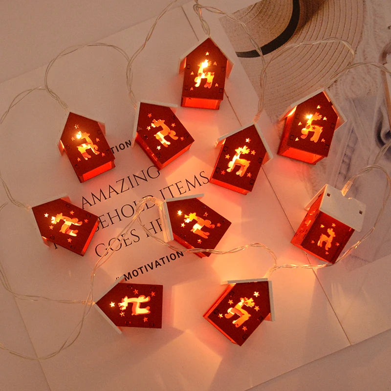 Christmas Wooden House LED String Lights