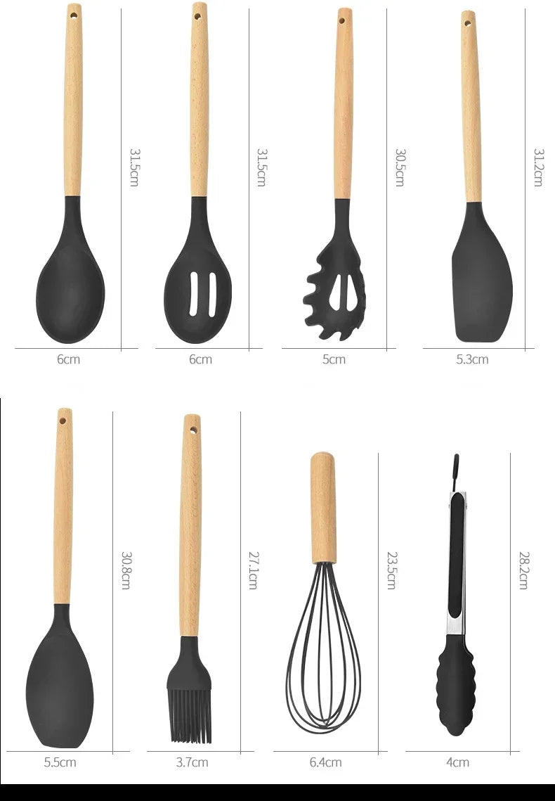 Food Grade Silicone Kitchen Cookware Utensils Set of 12