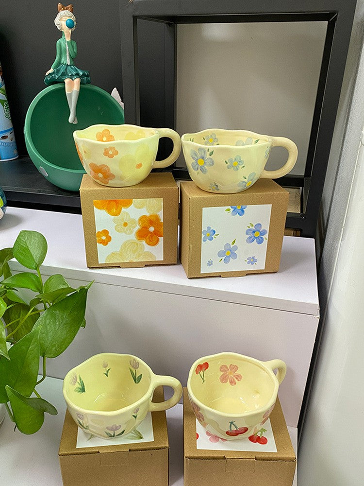 Irregular Flower Ceramic Korean Style Mugs