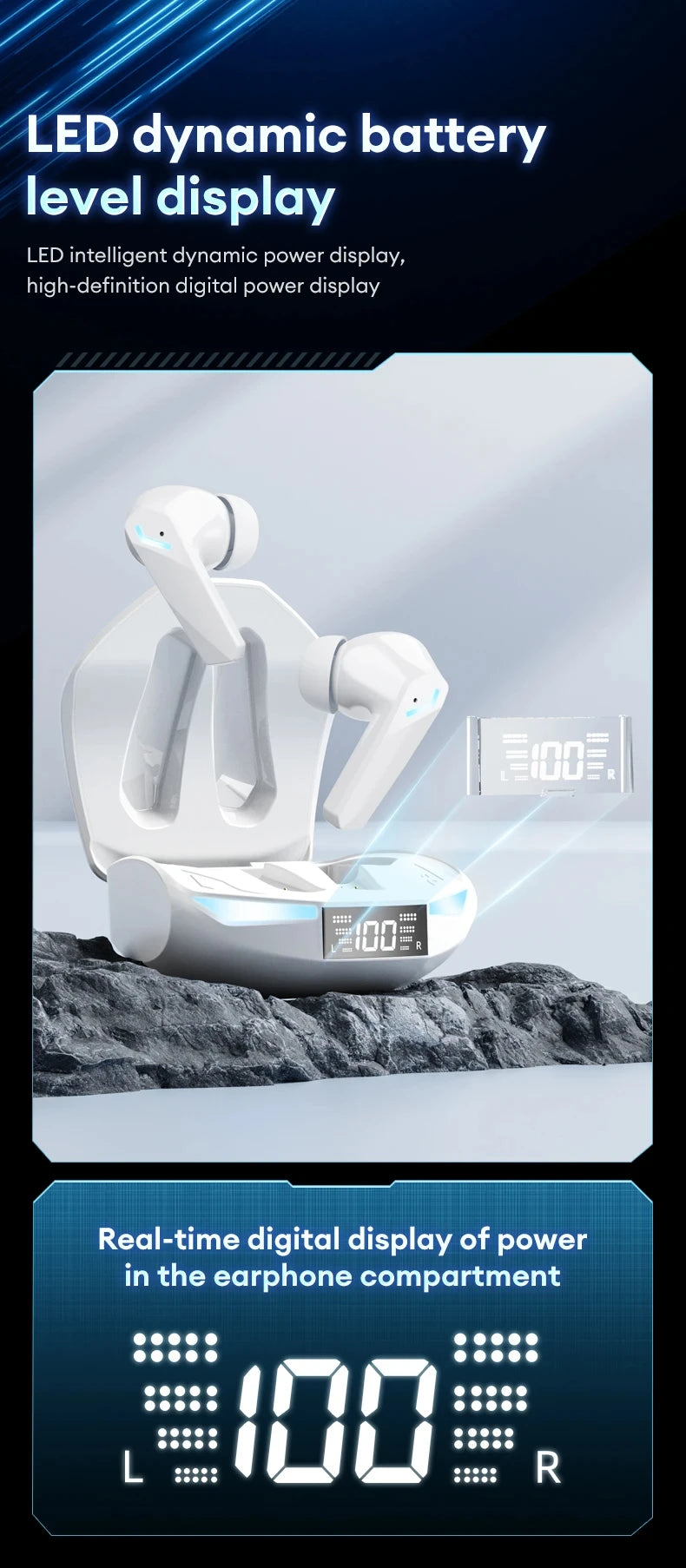 Lenovo Think Plus XT53 Wireless Earbuds – Bluetooth 5.4 Gaming Headset with LED Display & Long Battery Life