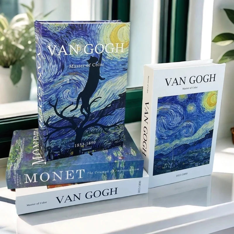 Van Gogh books with 'Starry Night' design on a white surface
