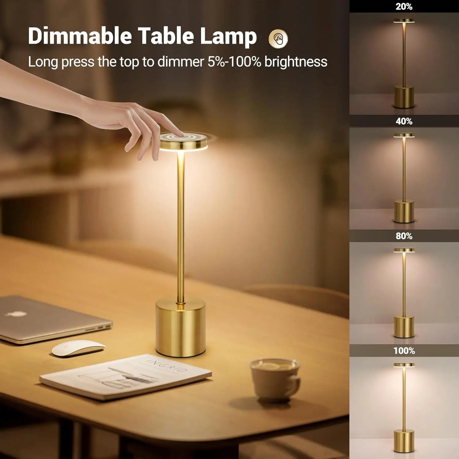Touch Control LED Lamp – Portable, Dimmable, Metal Design