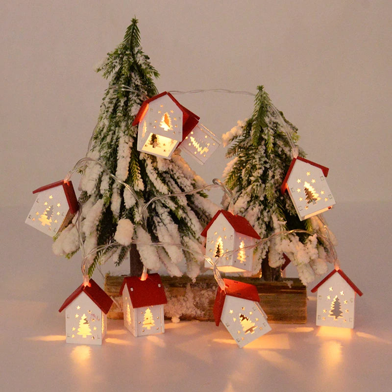 Christmas Wooden House LED String Lights