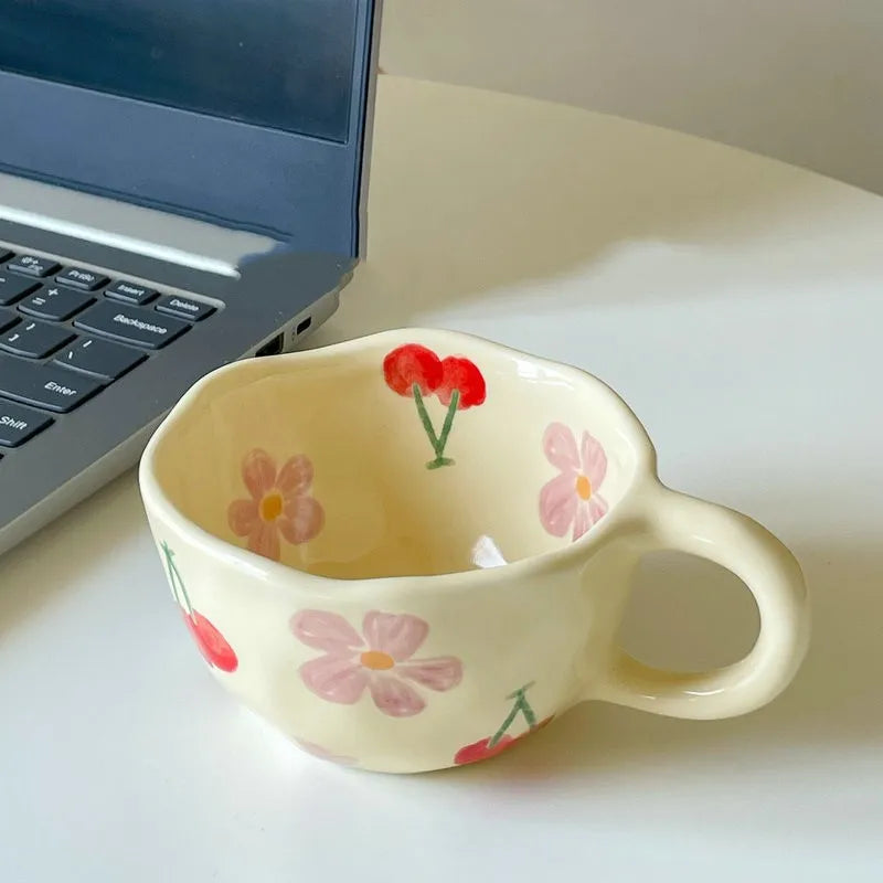 Irregular Flower Ceramic Korean Style Mugs