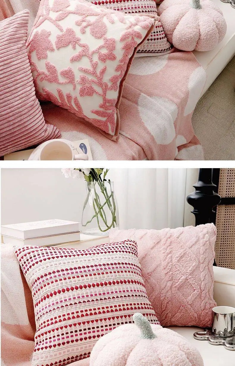Pink Embroidered Decorative Cushion Cover – Floral Design